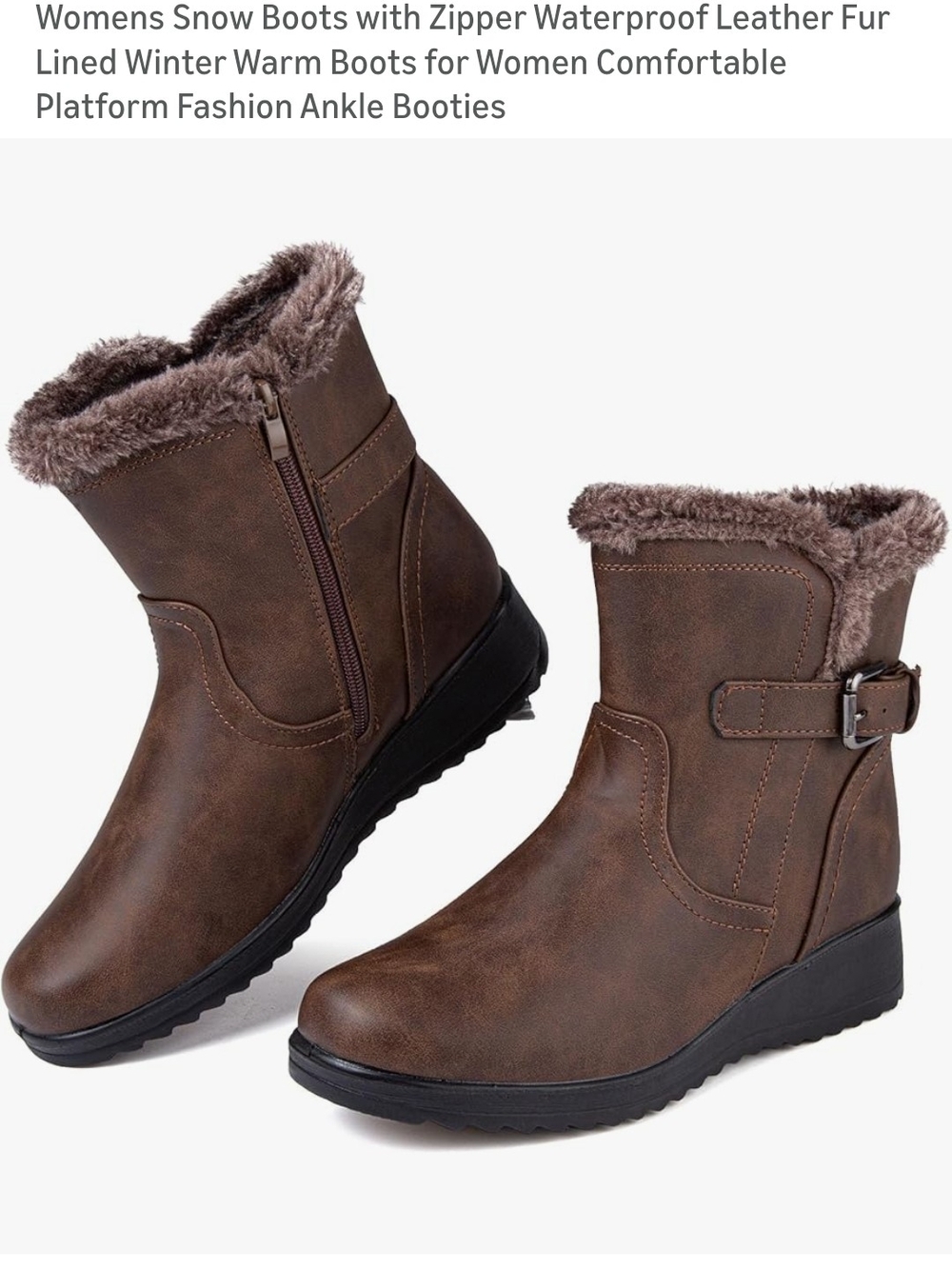 NWOT Women's Brown Faux-Leather Fur-Lined Waterproof Ankle Boots Size 7.5